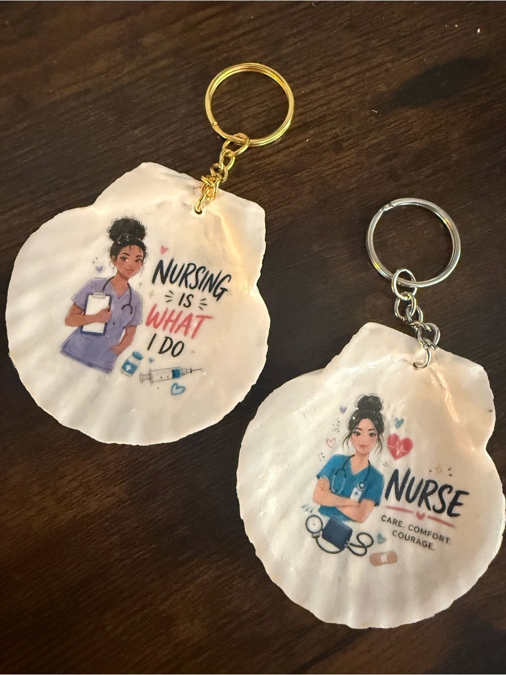 Set of Handcrafted Nurse Shell Keychain - Blue & Purple Nursing Design